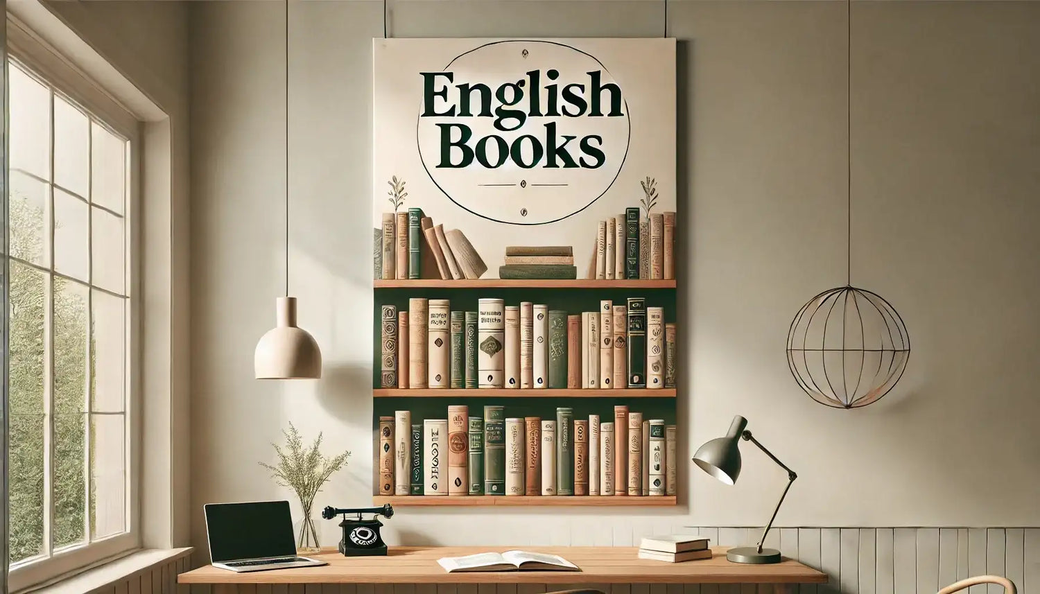 Framed bookshelf poster from the English Books collection showcasing a books collection Framed bookshelf poster from the English Books collection showcasing a books collection