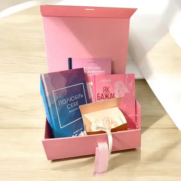 Pink gift box with set of English books for self-love named A Book Set for Loving Yourself Pink gift box with set of English books for self-love named A Book Set for Loving Yourself