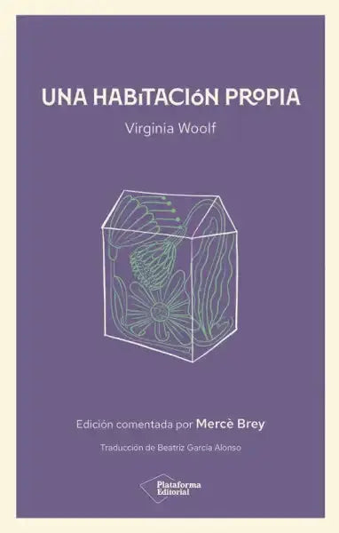 Purple una habitación propia book cover with house and floral design Purple una habitación propia book cover with house and floral design