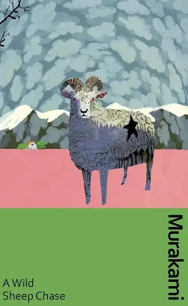 Black star sheep statue in A Wild Sheep Chase on pink background Black star sheep statue in A Wild Sheep Chase on pink background