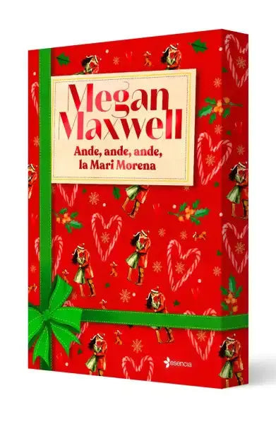 Red Mari Morena book with candy cane, holly, and green bow Red Mari Morena book with candy cane, holly, and green bow