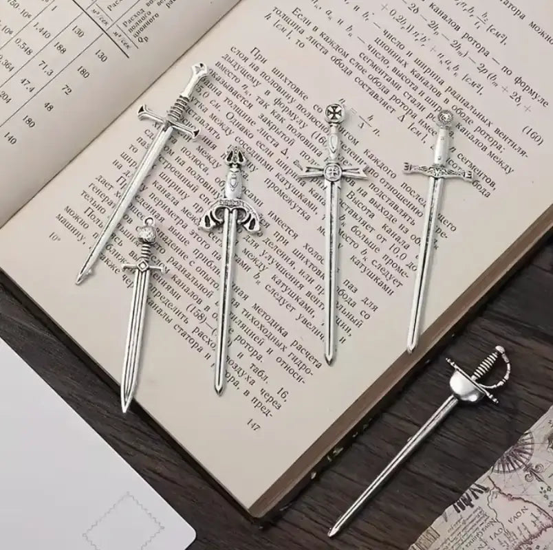 Antique silver finish metal sword bookmark with sword-shaped design for book lovers Antique silver finish metal sword bookmark with sword-shaped design for book lovers