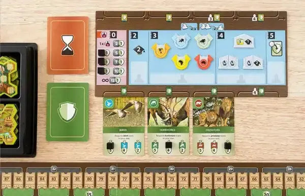 Ark Nova board game with wooden board, animal cards, and sand timer Ark Nova board game with wooden board, animal cards, and sand timer