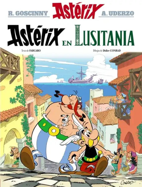 Asterix in Lusitania comic book cover with Gallic hero in vibrant attire Asterix in Lusitania comic book cover with Gallic hero in vibrant attire