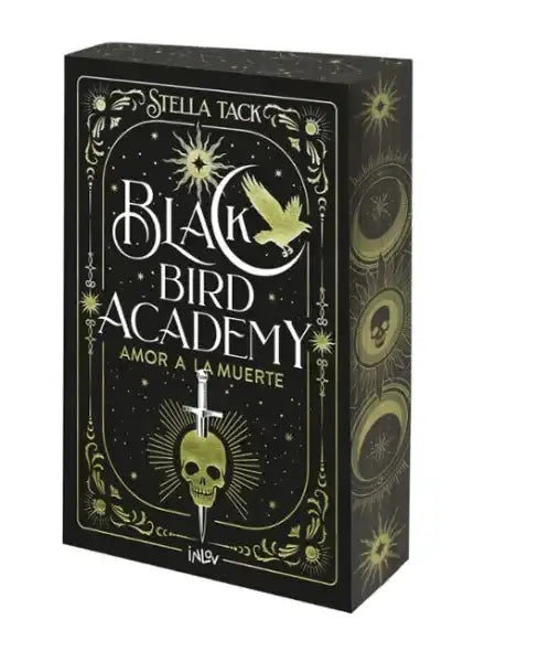 Black Bird Academy 3: Love of Death game box with gold foil bird, skull, sword, sun, moon, stars Black Bird Academy 3: Love of Death game box with gold foil bird, skull, sword, sun, moon, stars