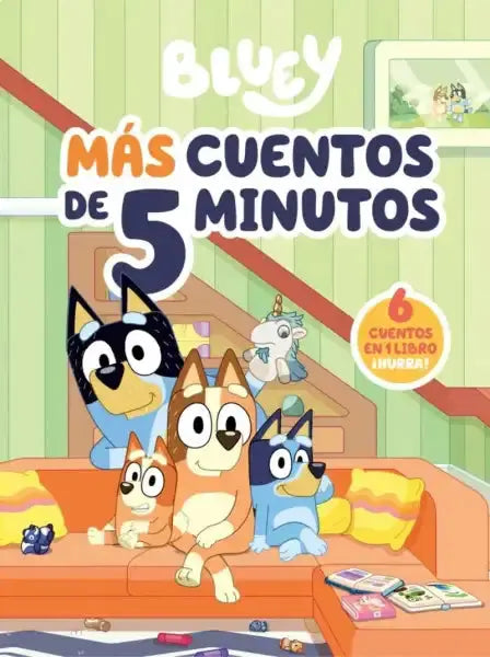 Bluey book cover: orange couch with characters on green wall Bluey book cover: orange couch with characters on green wall