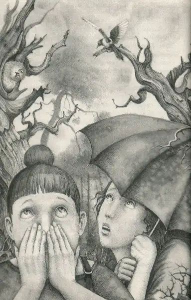 Worried children under umbrella in quiet backwater inspired by Volodymyr Rutkivskyi’s children’s fantasy Worried children under umbrella in quiet backwater inspired by Volodymyr Rutkivskyi’s children’s fantasy