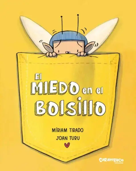 Yellow pocket with blue fairy in Joan Turu childrens picture book Fear in The Pocket Yellow pocket with blue fairy in Joan Turu childrens picture book Fear in The Pocket