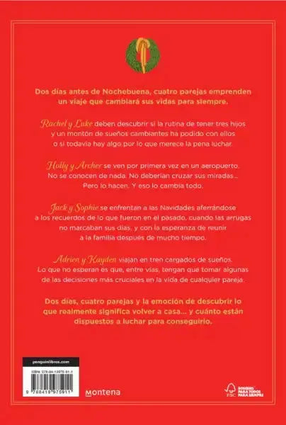 Red book cover of Cuatro Destinos y Una Nochebuena by Cherry Chic with green wreath Red book cover of Cuatro Destinos y Una Nochebuena by Cherry Chic with green wreath