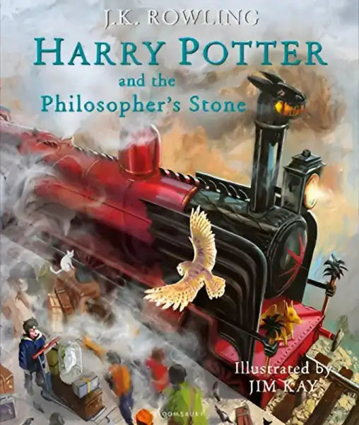 Illustrated edition of Harry Potter and the Philosopher’s Stone book cover featuring Harry Potters magic Illustrated edition of Harry Potter and the Philosopher’s Stone book cover featuring Harry Potters magic