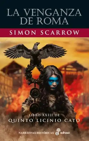 Quinto Licinio Cato book cover: woman in fur with blue paint before flames Quinto Licinio Cato book cover: woman in fur with blue paint before flames