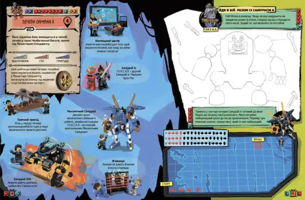 Colorful Lego® Ninjago spread in paperback activity book for kids Colorful Lego® Ninjago spread in paperback activity book for kids