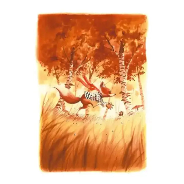 Watercolor fox in striped shirt and red scarf from Ukrainian hardcover fairy tales Watercolor fox in striped shirt and red scarf from Ukrainian hardcover fairy tales