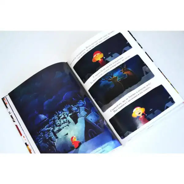 Open children’s book from the Claus Brothers Toy Shop featuring David Litchfield’s illustrations Open children’s book from the Claus Brothers Toy Shop featuring David Litchfield’s illustrations