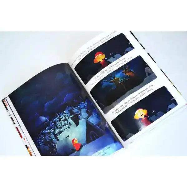 Open children’s book from the Claus Brothers Toy Shop featuring David Litchfield’s illustrations Open children’s book from the Claus Brothers Toy Shop featuring David Litchfield’s illustrations