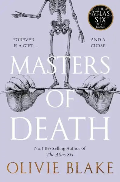 Book cover with skeleton and hands for Masters of Death by Olivie Blake in darkly whimsical fantasy Book cover with skeleton and hands for Masters of Death by Olivie Blake in darkly whimsical fantasy