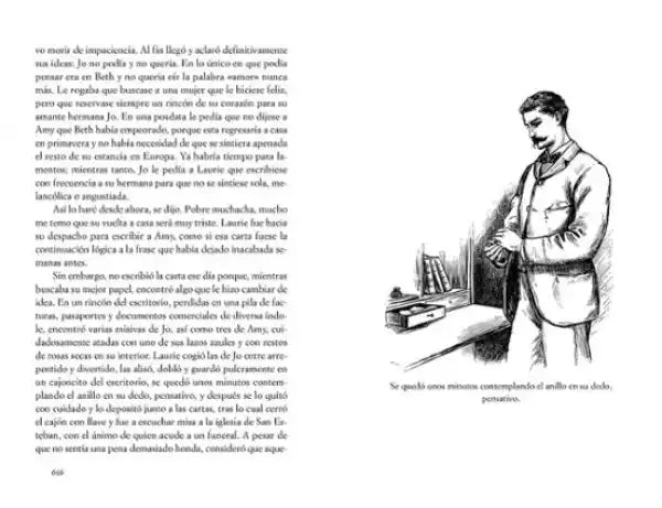 Black-and-white illustration of man in formal attire from Mujercitas commemorative hardcover Black-and-white illustration of man in formal attire from Mujercitas commemorative hardcover