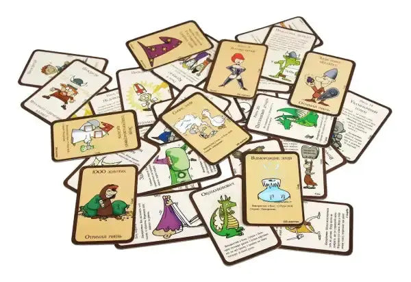 Munchkin fantasy card game illustrated playing cards with cartoon characters Munchkin fantasy card game illustrated playing cards with cartoon characters