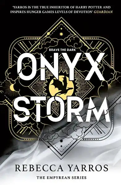 Book cover for Onyx Storm by Rebecca Yarros featuring a suspenseful mystery book Book cover for Onyx Storm by Rebecca Yarros featuring a suspenseful mystery book