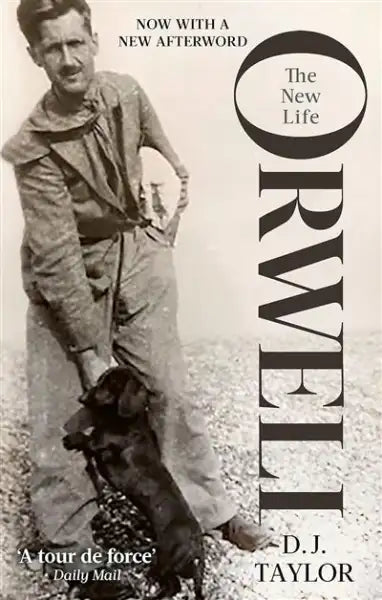 Vintage black and white archival photo of George Orwell with dog in uniform Vintage black and white archival photo of George Orwell with dog in uniform