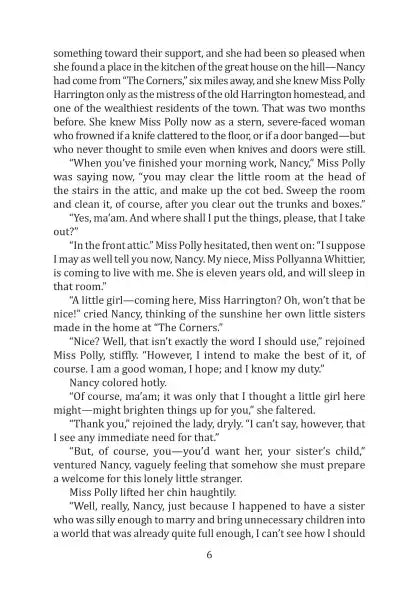 Page of text from Pollyanna by Eleanor Porter showcasing classic literary content Page of text from Pollyanna by Eleanor Porter showcasing classic literary content