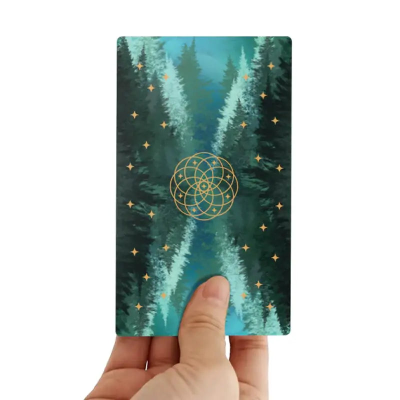 Rectangular nature tarot card with forest and geometric design from Power of Nature Tarot Ukrainian edition Rectangular nature tarot card with forest and geometric design from Power of Nature Tarot Ukrainian edition