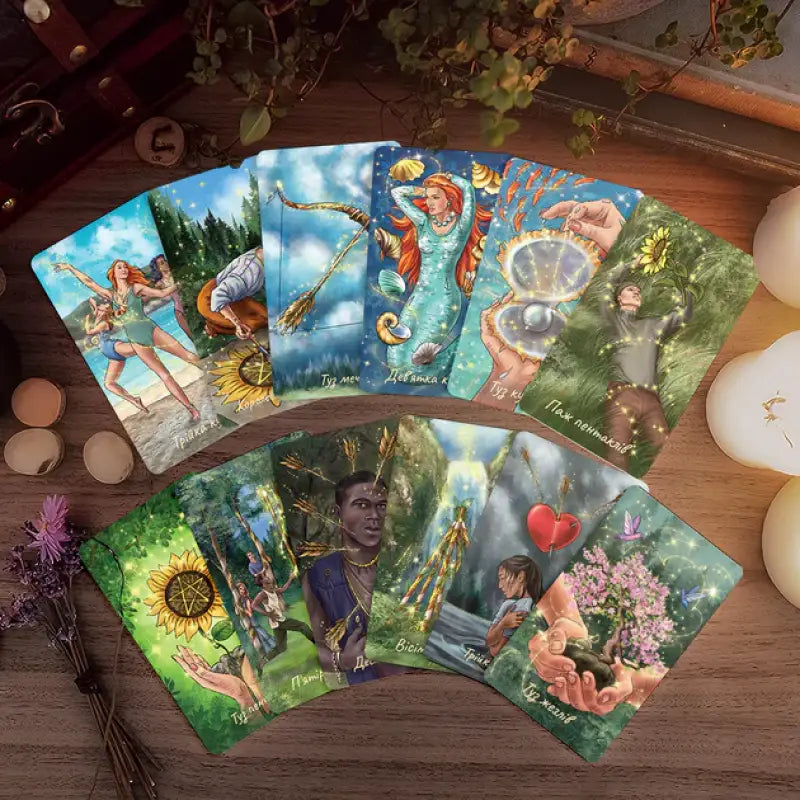 Illustration of nature tarot cards from Power of Nature Tarot Ukrainian Edition books Illustration of nature tarot cards from Power of Nature Tarot Ukrainian Edition books