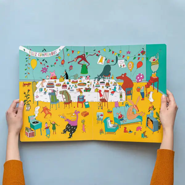 Whimsical yellow and green pop-up birthday party book Serafina by Albertine Whimsical yellow and green pop-up birthday party book Serafina by Albertine