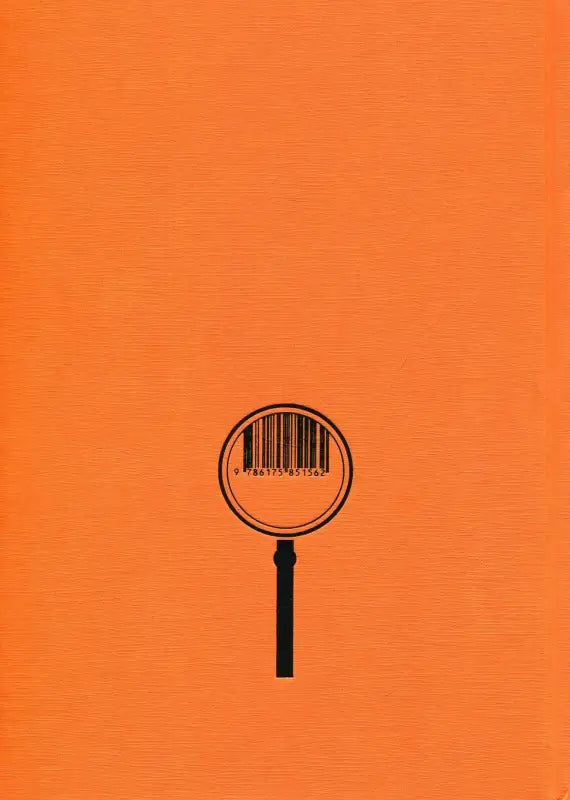 Orange book cover with barcode magnifying glass.