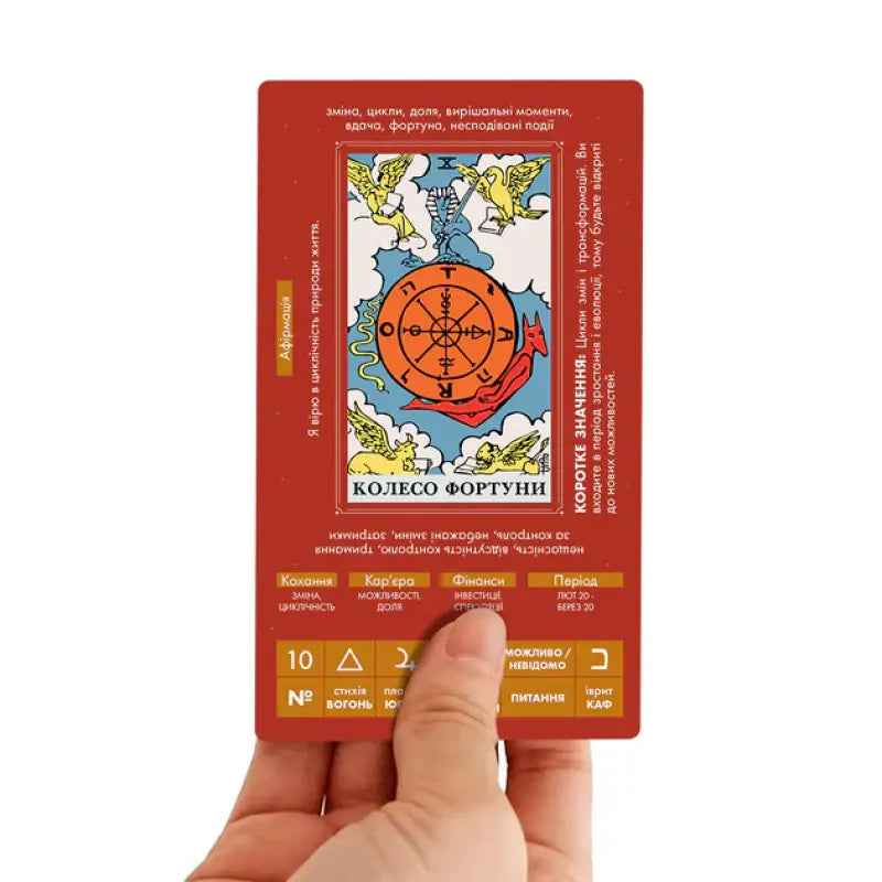 Tarot cards Wheel of Fortune from Teaching Tarot Cards Rider–Waite Ukrainian Edition Tarot cards Wheel of Fortune from Teaching Tarot Cards Rider–Waite Ukrainian Edition