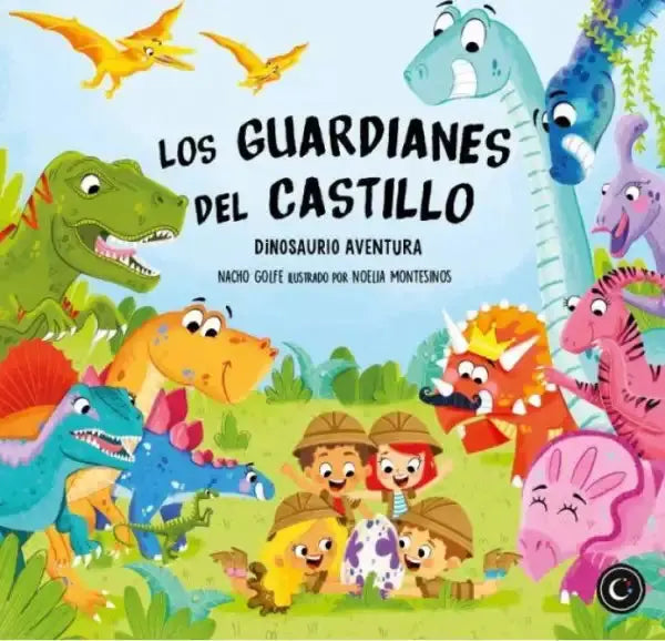 Los Guardianes del Castillo III dinosaur book cover with cartoon dinos Los Guardianes del Castillo III dinosaur book cover with cartoon dinos