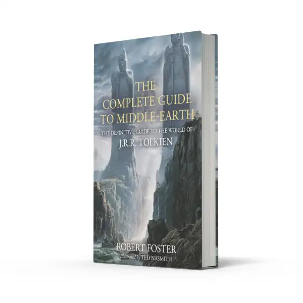 Hardcover Complete Guide to Middle-earth by Robert Foster with mountains and statues Hardcover Complete Guide to Middle-earth by Robert Foster with mountains and statues