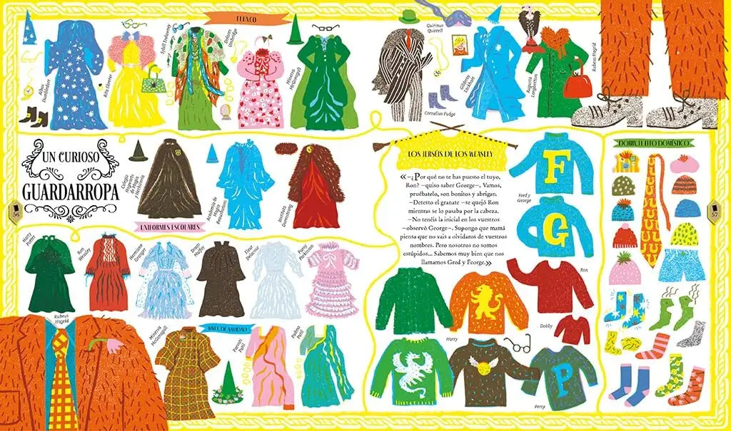 Colorful Harry Potter wardrobe illustration for the Harry Potter Wizarding Almanac product