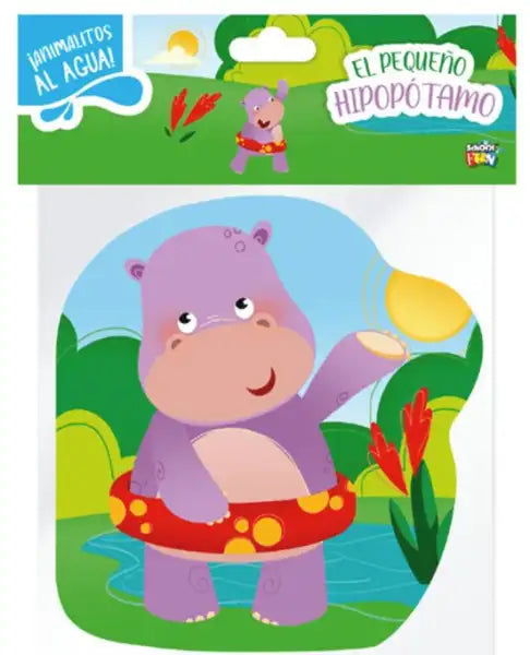 Purple hippo toy with red yellow floatie, Little Hippo bath book Purple hippo toy with red yellow floatie, Little Hippo bath book