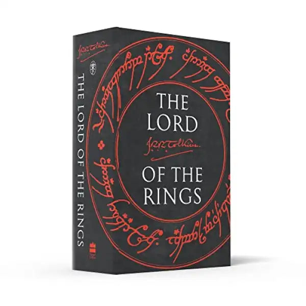 Black leather Lord of the Rings book cover with red elvish script Black leather Lord of the Rings book cover with red elvish script
