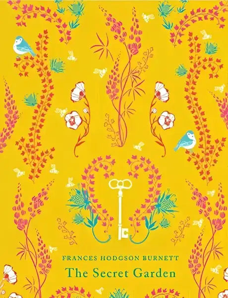 Book cover with floral and key design for The Secret Garden Puffin Classics book Book cover with floral and key design for The Secret Garden Puffin Classics book