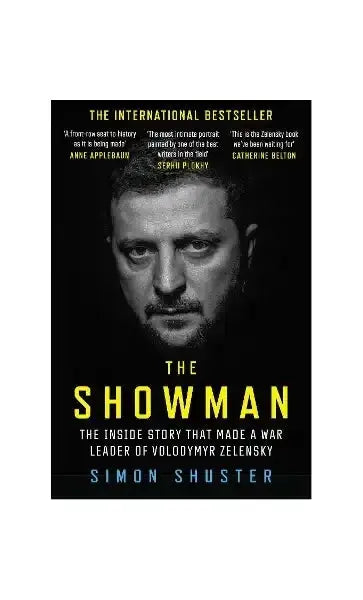 Book about Volodymyr Zelensky featuring his portrait on the cover from The Showman series Book about Volodymyr Zelensky featuring his portrait on the cover from The Showman series