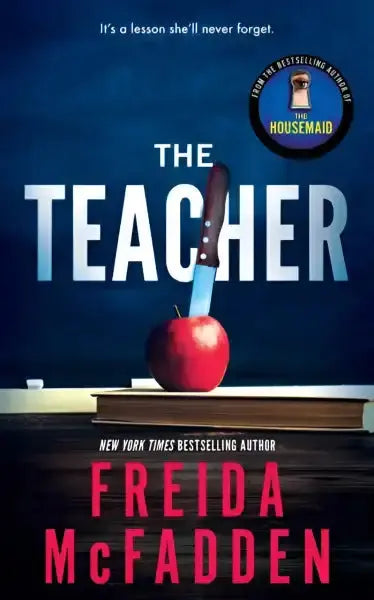 Book cover with knife-pierced apple for THE TEACHER English booksademic style Book cover with knife-pierced apple for THE TEACHER English booksademic style