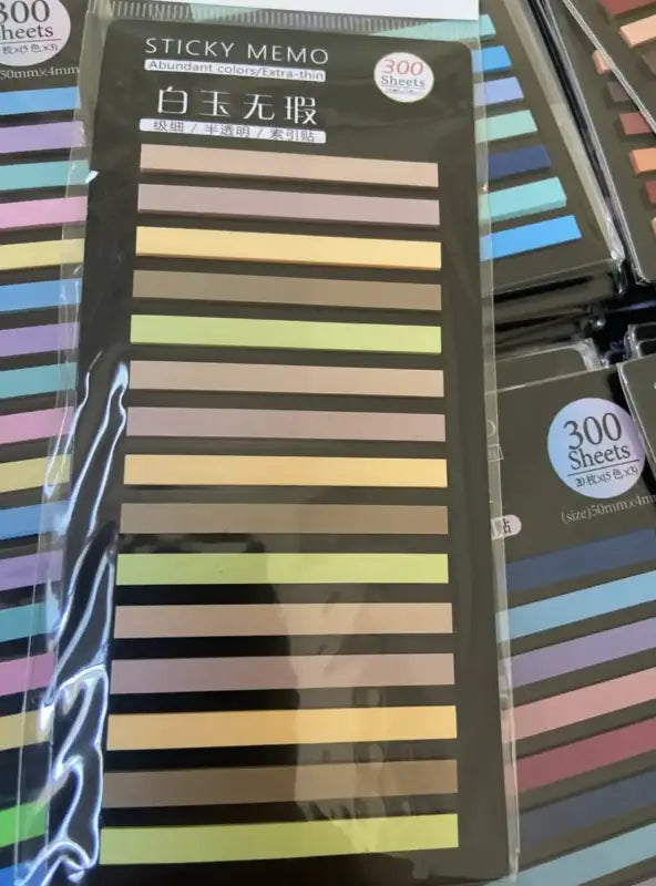 Packaged thin transparent sticky tabs for books and notes, colorful index strips Packaged thin transparent sticky tabs for books and notes, colorful index strips