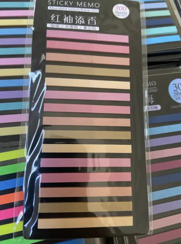 Colorful transparent sticky tabs for books and notes, 300-piece pack of sticky memo strips Colorful transparent sticky tabs for books and notes, 300-piece pack of sticky memo strips