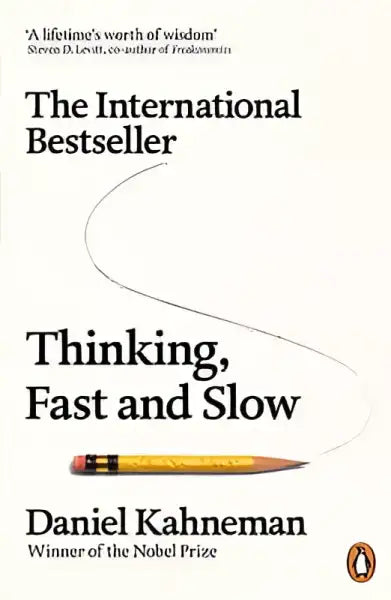 Book cover of Thinking Fast and Slow by Daniel Kahneman, a popular book on psychology and decision making Book cover of Thinking Fast and Slow by Daniel Kahneman, a popular book on psychology and decision making