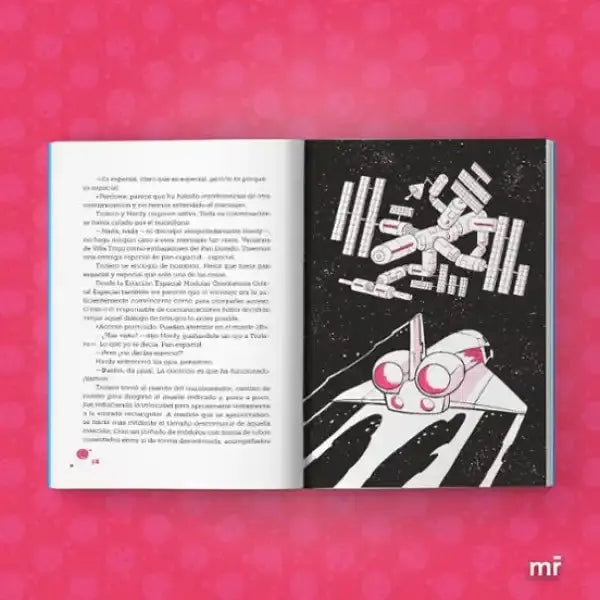 Pink and white Trolardy 5: Star Team spaceship book on black background Pink and white Trolardy 5: Star Team spaceship book on black background