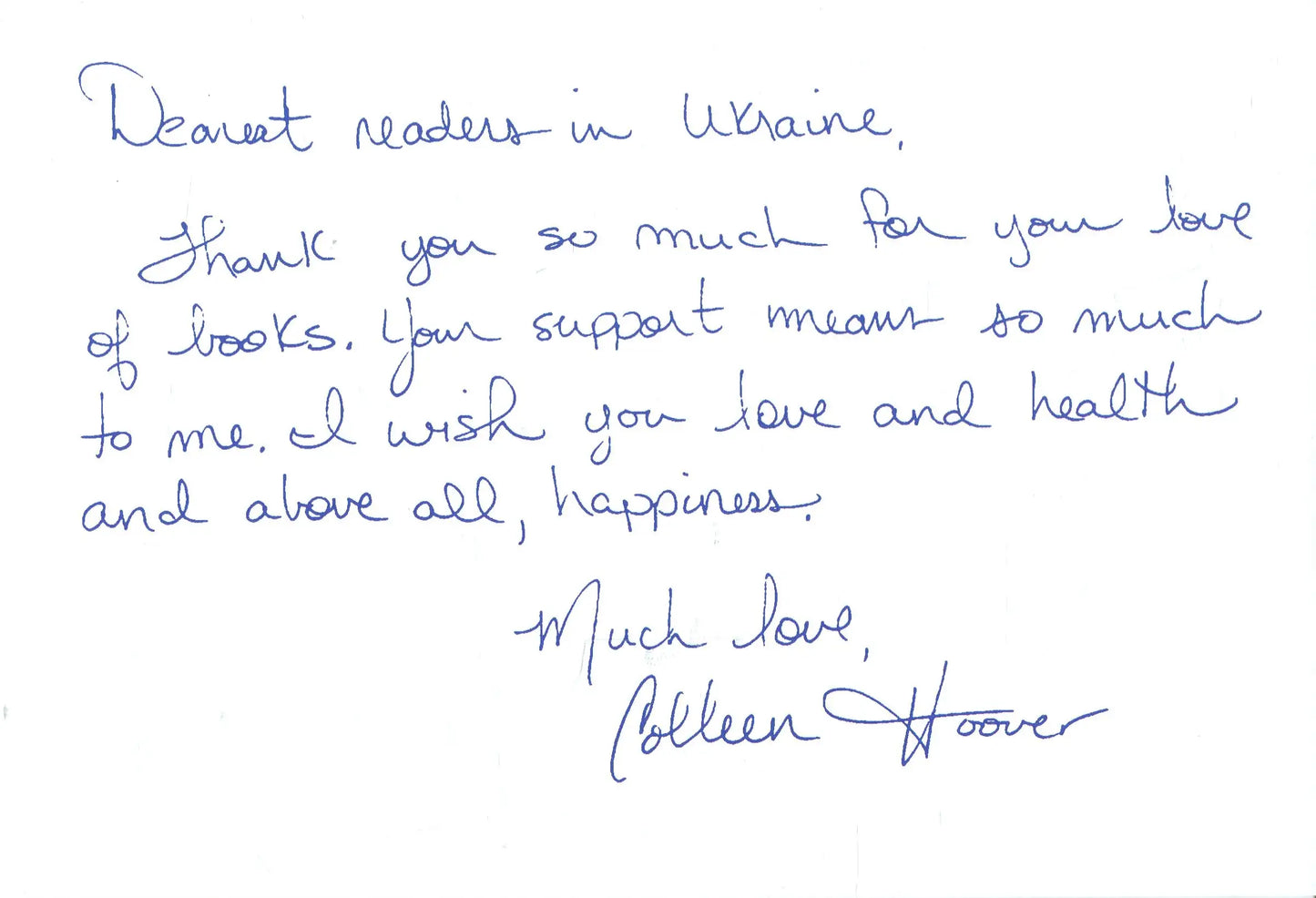 Handwritten note from Verity Ukrainian edition psychological thriller by Colleen Hoover