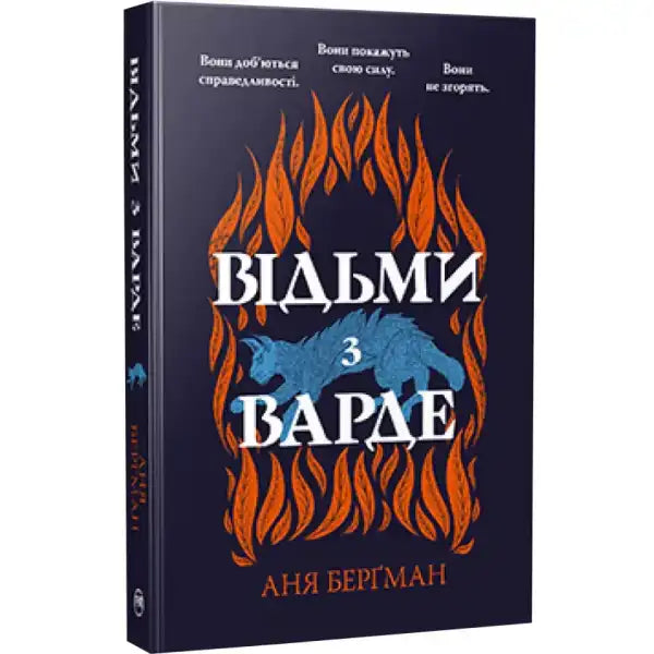 Book cover with blue cat and flames for The Witches of Vardø by Anya Bergman, English books Book cover with blue cat and flames for The Witches of Vardø by Anya Bergman, English books