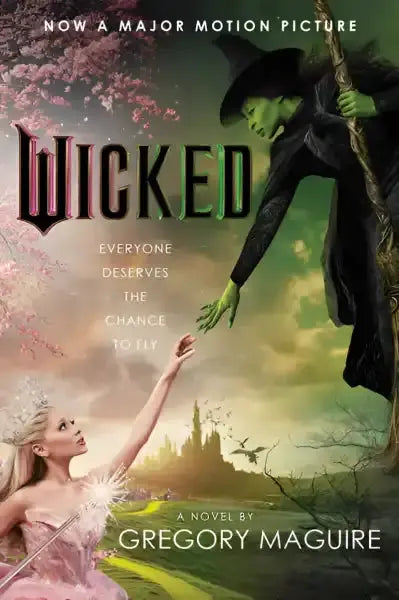 Book cover for Wicked featuring the Wicked Witch and Glinda from the Wicked film and books Book cover for Wicked featuring the Wicked Witch and Glinda from the Wicked film and books