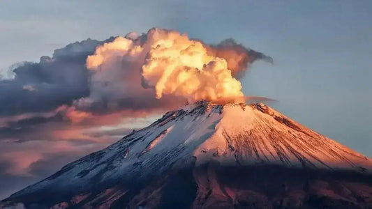 Snow-capped volcano with billowing smoke in science fiction book scene from Fantastic Battle for Freedom