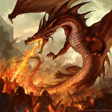 Fearsome fire-breathing red dragon from Fantasy Book Collection featuring Dean Koontz books in English