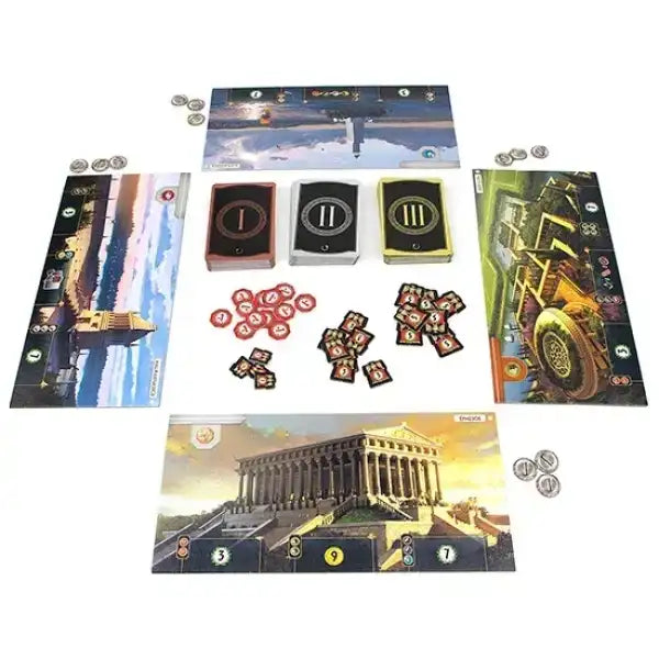 7 Wonders Second Edition board game with card drafting decks and tokens