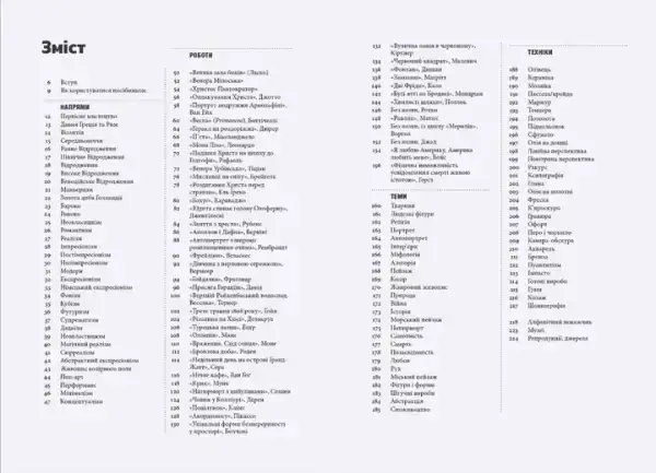 Black-and-white table of contents from Susie Hodges beautifully illustrated accessible guide A Brief History of Art