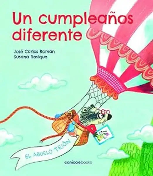 Pink and white hot air balloon with hedgehog for cumpleaños diferente by José Carlos Román